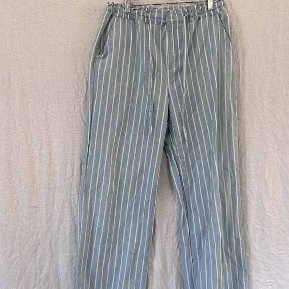 Chambray Striped Blue wide leg pants. - Picture 1 of 5